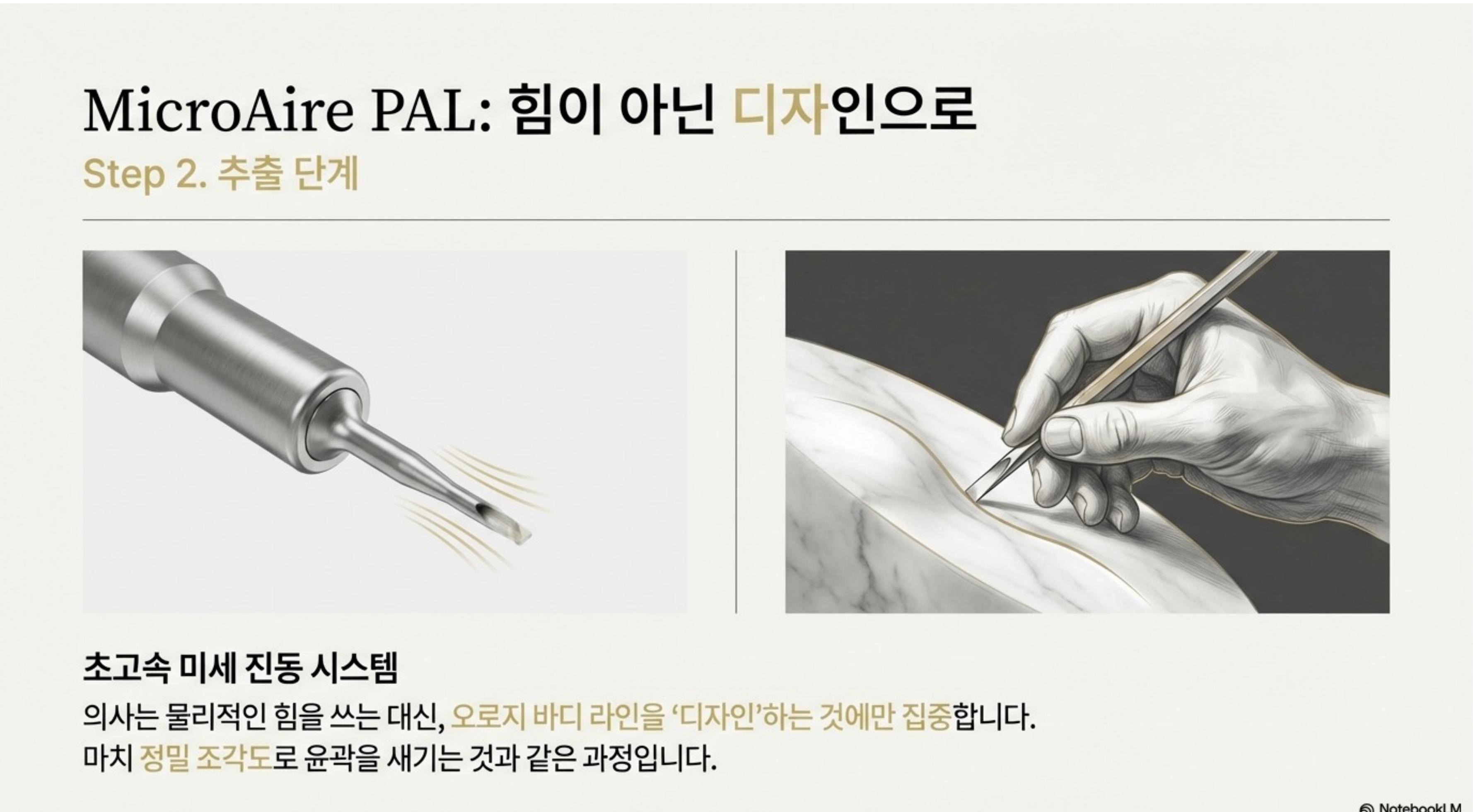 MicroAire PAL: 힘이 아닌 디자인으로 — Step 2 추출 단계, 초고속 미세 진동 시스템, 바디 라인 디자인