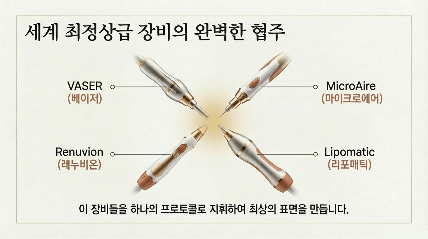Идеальная координация мировых лидеров в оборудовании — 4 аппарата VASER, MicroAire, Renuvion, Lipomatic